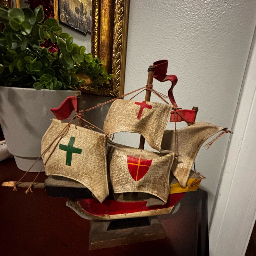 Grandma gave me this…Decorative Wooden Ship Model Santa Maria